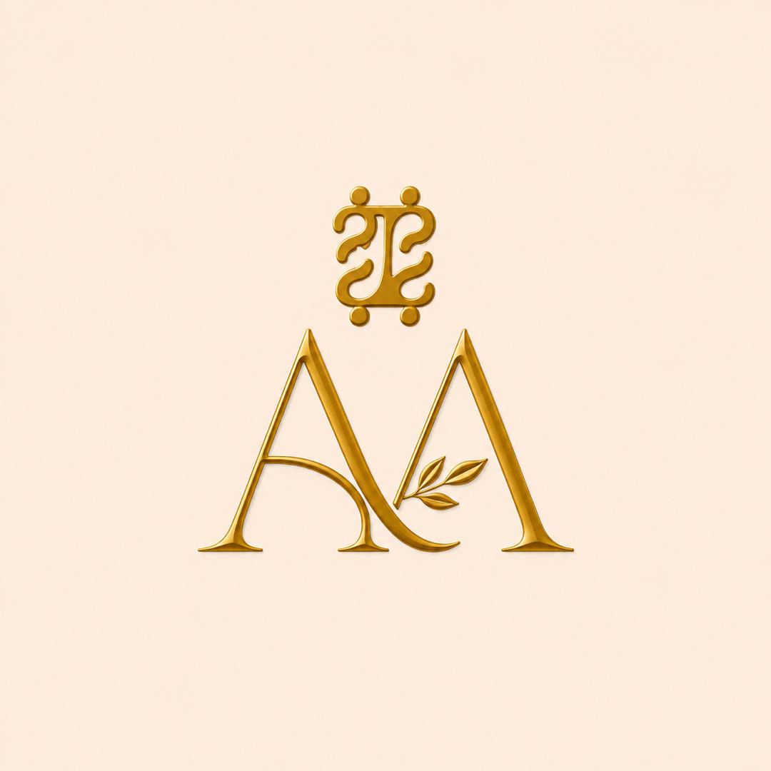 Atelier Alata gold monogram with a leaf detail