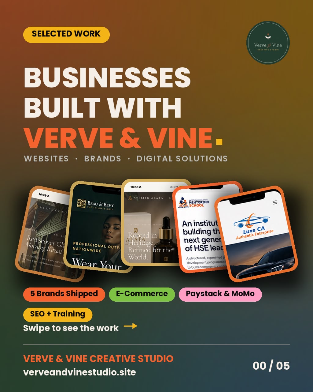 Businesses built with Verve and Vine — selected websites, brands and digital solutions